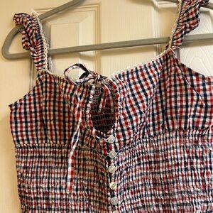 Women's Red and Blue Checkered Top